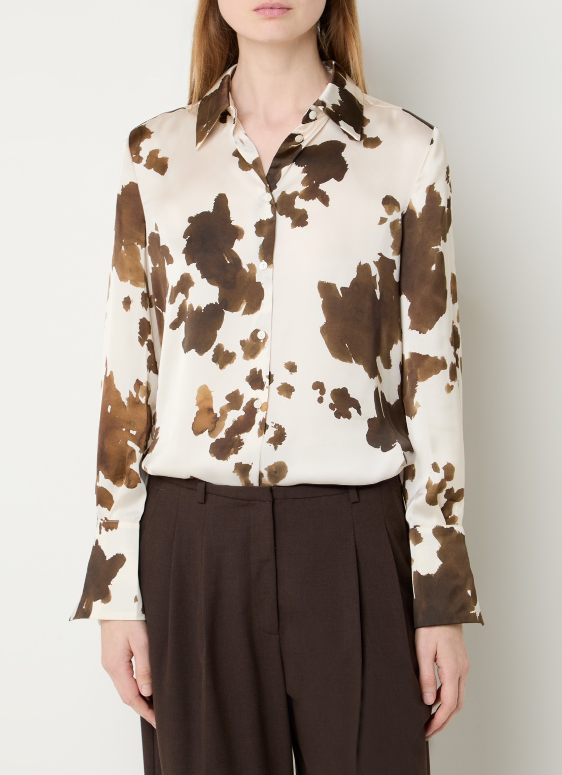 Pennyblack Balpe blouse van satijn met print - detail 4 hazelnootbruin