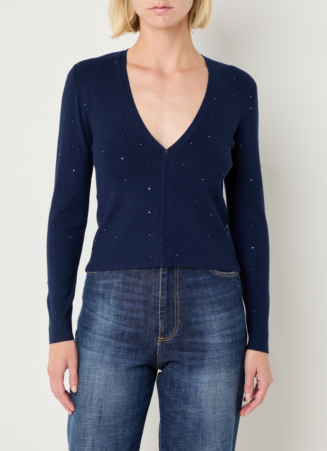 Pennyblack Blocco fijngebreid vest met strass - detail 4 donkerblauw