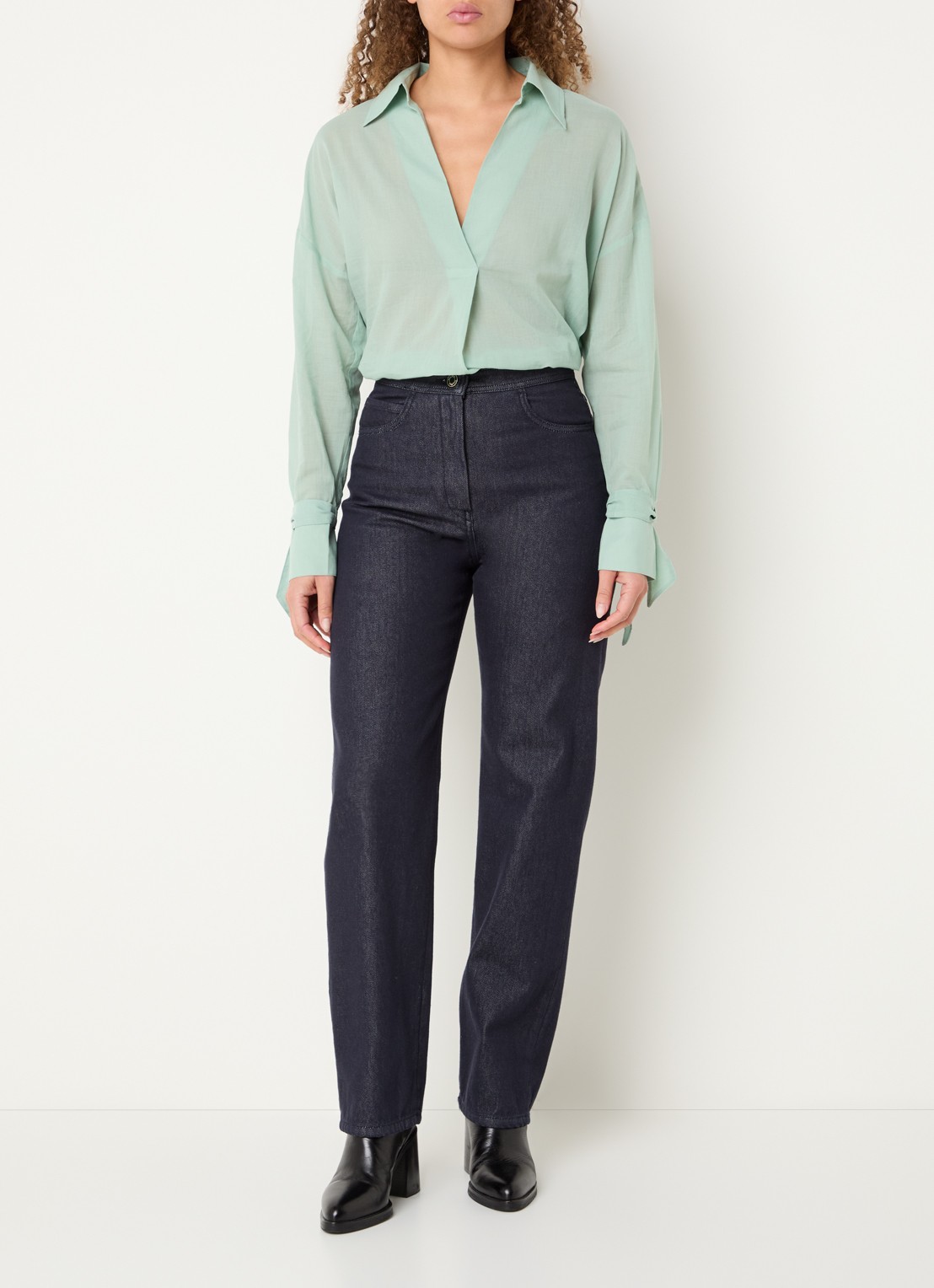 Pennyblack Blouse met V-hals - voorkant 3 lindegroen
