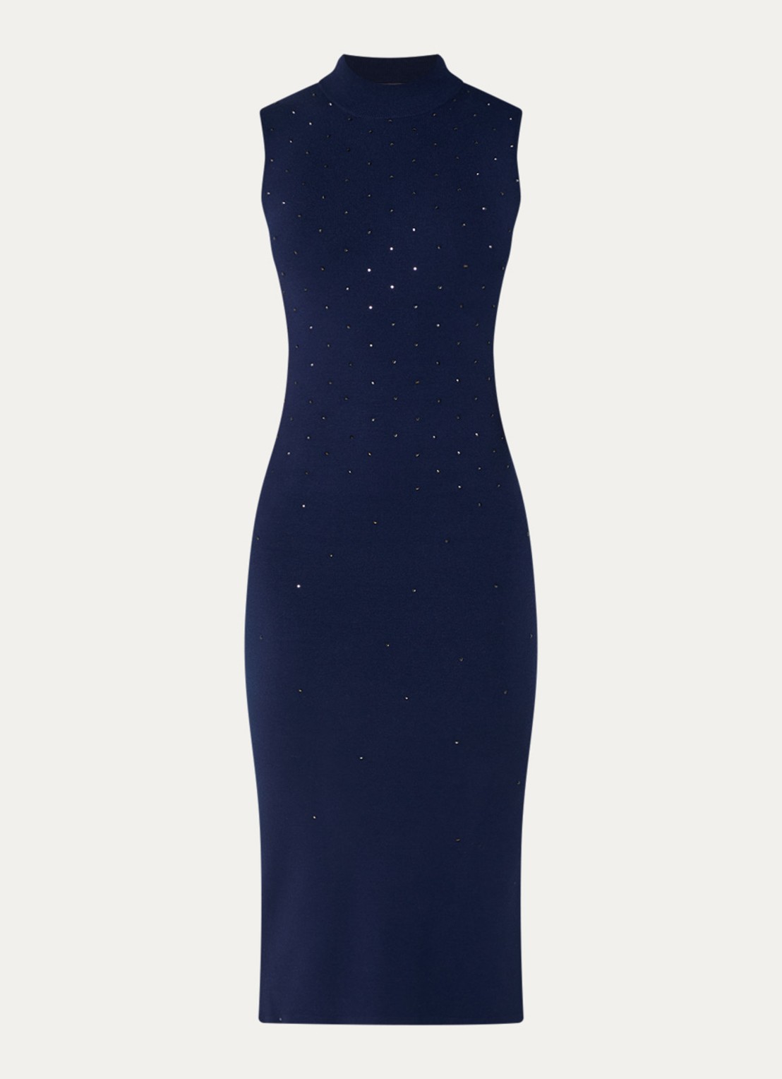 Pennyblack Boboli fijngebreide midi jurk met strass en split - voorkant 2 donkerblauw