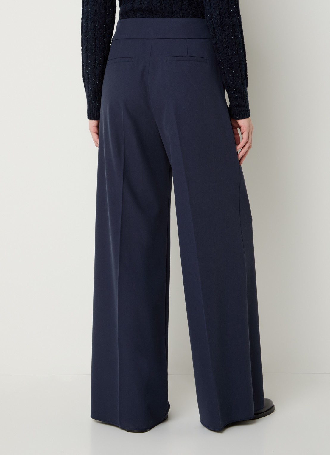 Pennyblack Cane mid waist wide fit pantalon met steekzakken - achterkant 3 donkerblauw