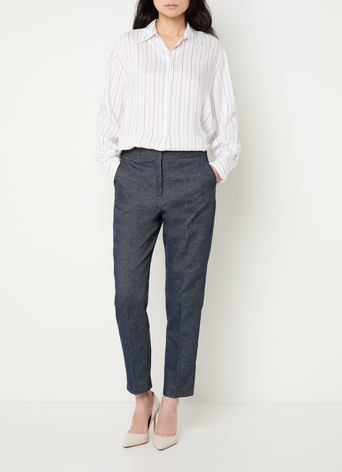 Pennyblack Carezza high waist slim fit broek in linnenblend - voorkant 2 indigo