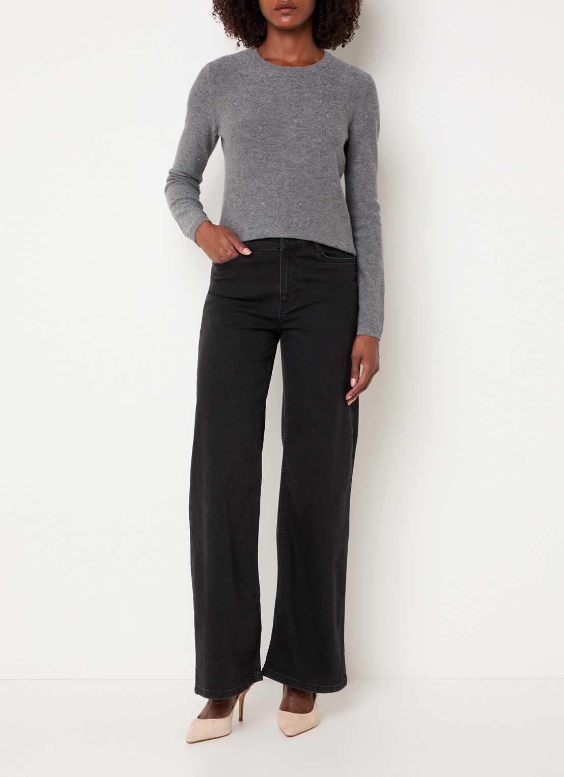 Pennyblack Ciclone fijngebreide pullover met pailletten  - voorkant 2 donkergrijs