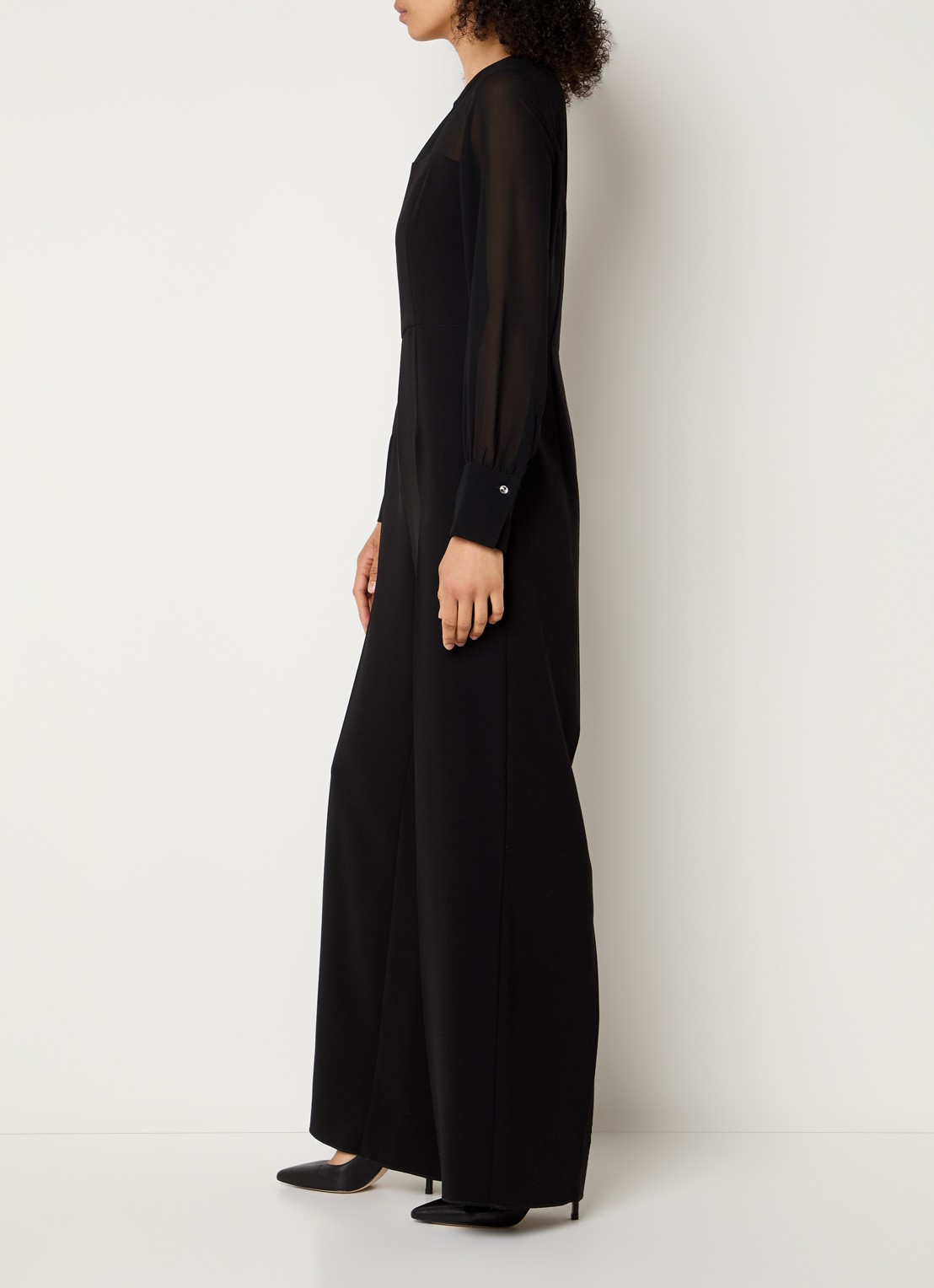 Pennyblack Como wide fit jumpsuit met details van mesh - voorkant 2 zwart