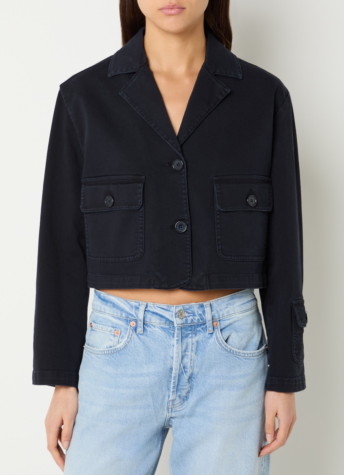 Pennyblack Cropped spijkerjas met klepzakken - detail 3 donkerblauw