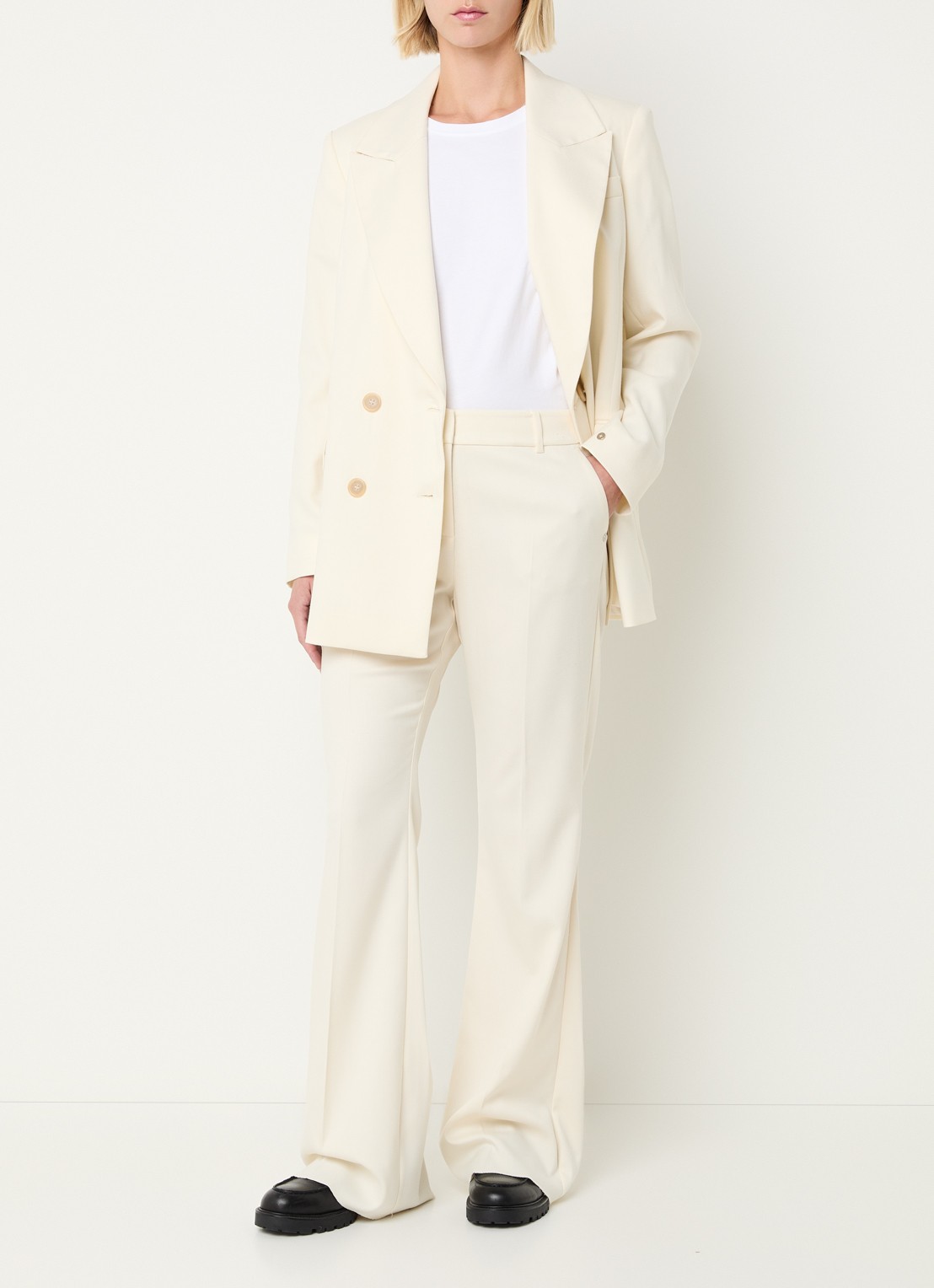 Pennyblack Dentice high waist straight fit pantalon met steekzakken - voorkant 3 creme