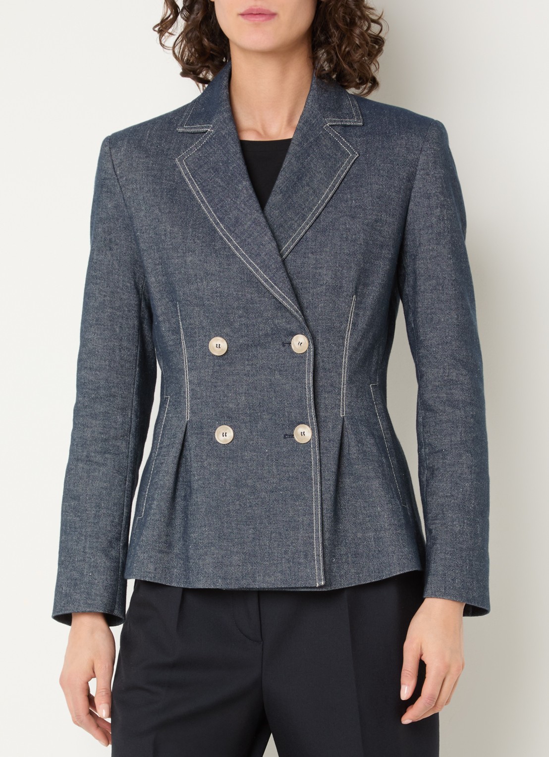 Pennyblack Double-breasted blazer van denim met schoudervulling - detail 3 indigo