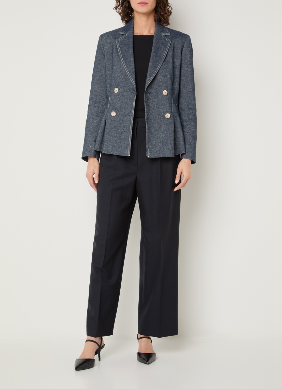 Pennyblack Double-breasted blazer van denim met schoudervulling - voorkant 2 indigo