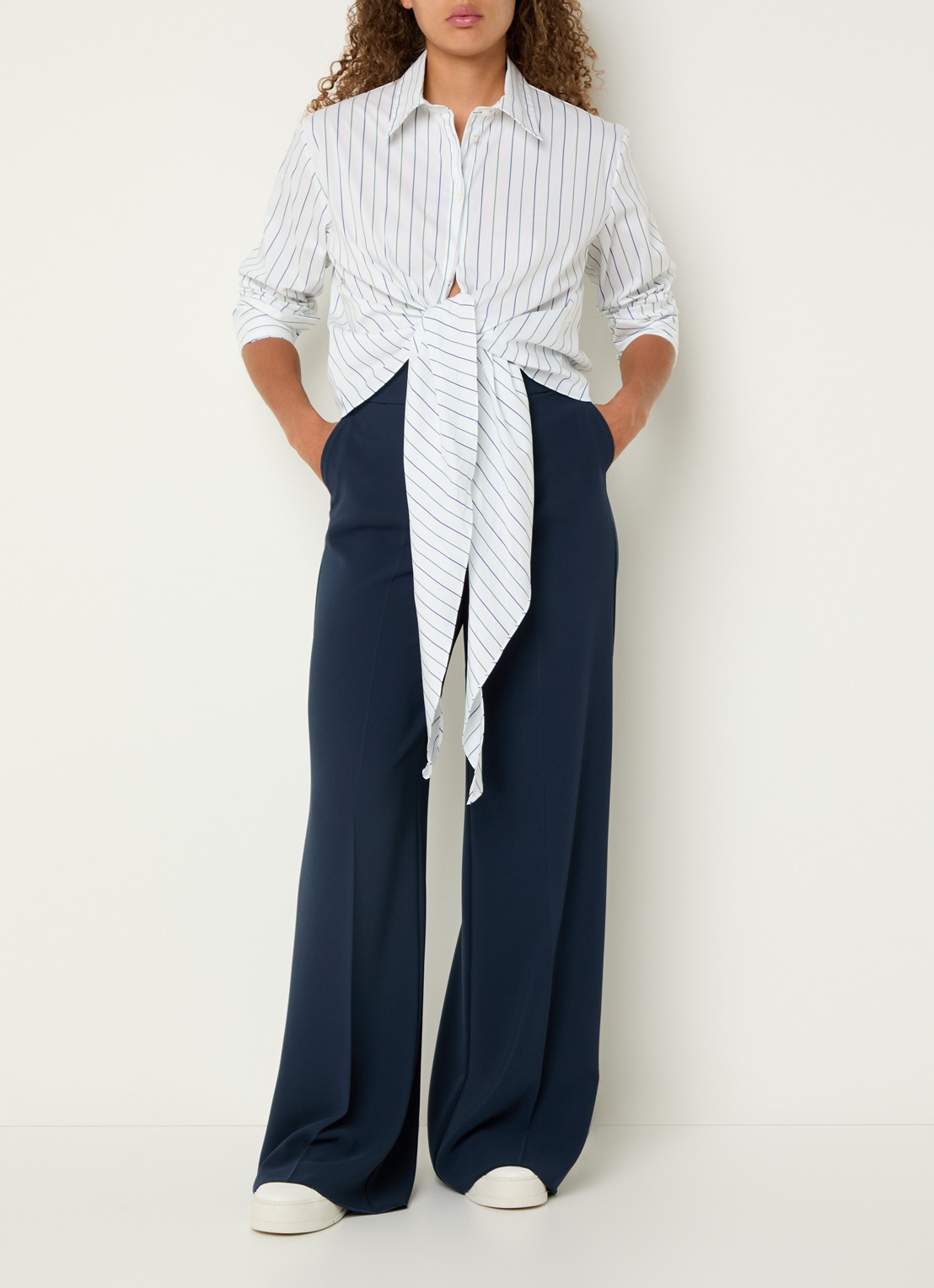 Pennyblack Emblema high waist wide fit pantalon met steekzakken - voorkant 3 donkerblauw