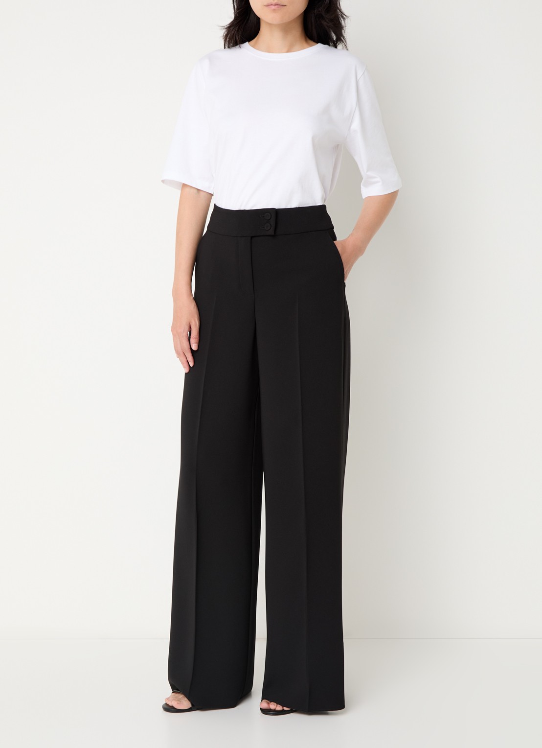 Pennyblack Emblema high waist wide fit pantalon met steekzakken - voorkant 2 zwart