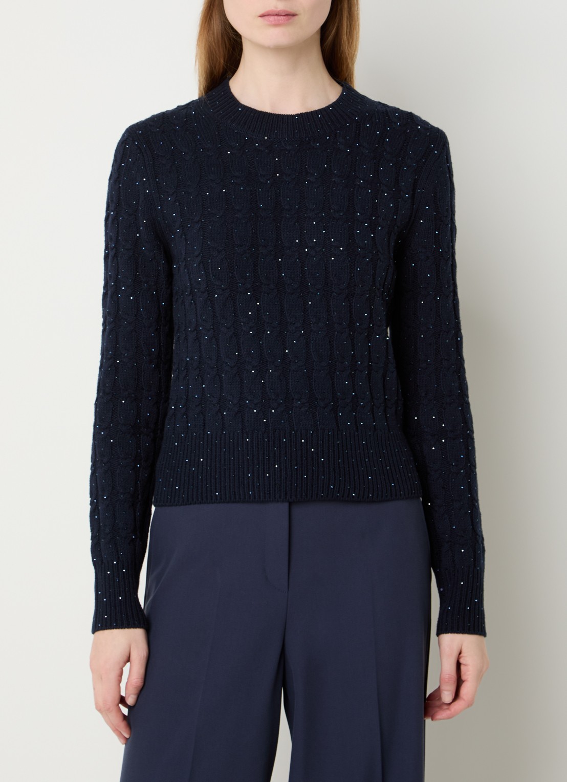 Pennyblack Festoso kabelgebreide trui met pailletten - detail 4 donkerblauw