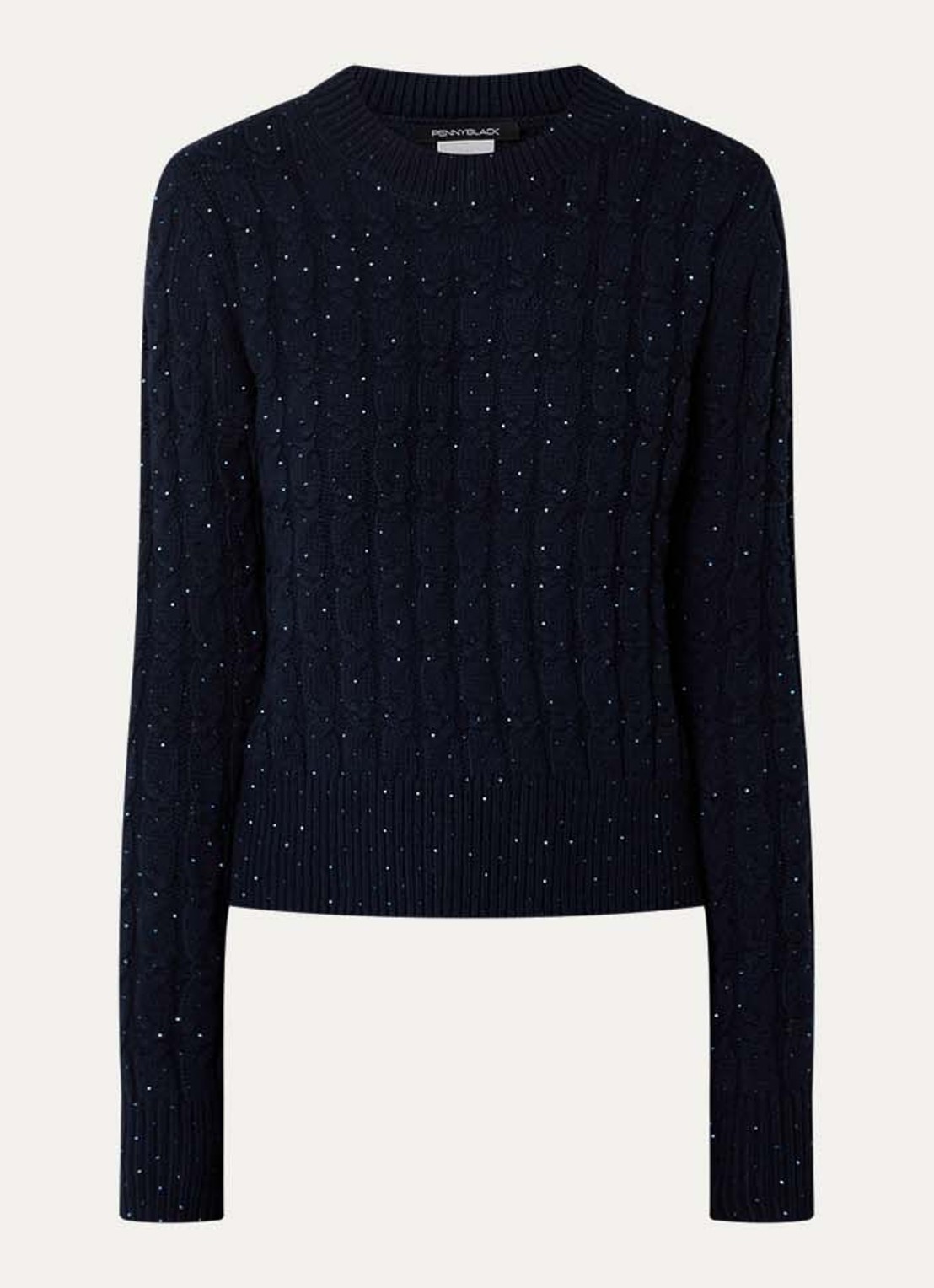 Pennyblack Festoso kabelgebreide trui met pailletten - voorkant 2 donkerblauw