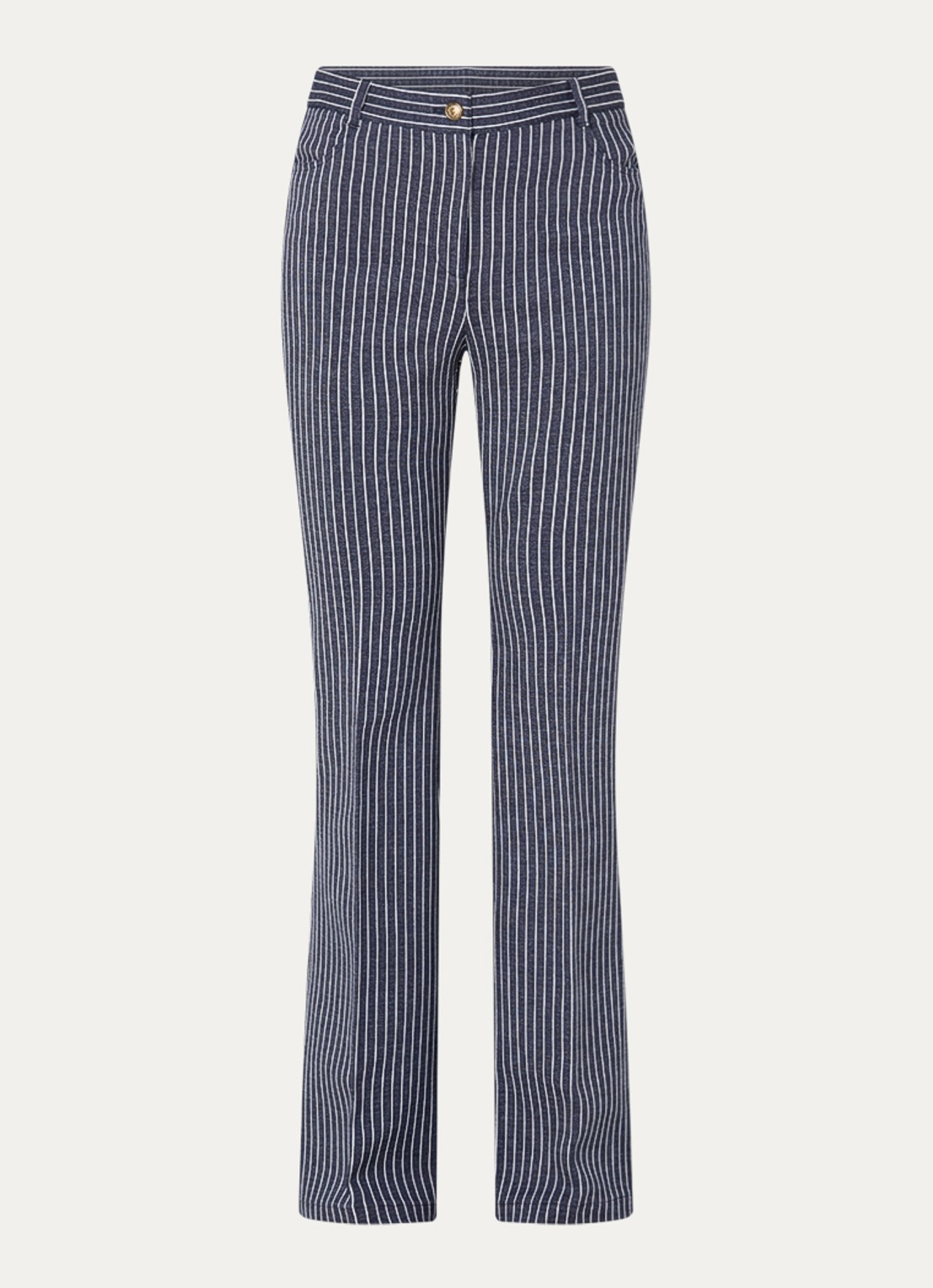 Pennyblack Godezia high waist flared fit broek van jersey met streepprint - voorkant 2 donkerblauw