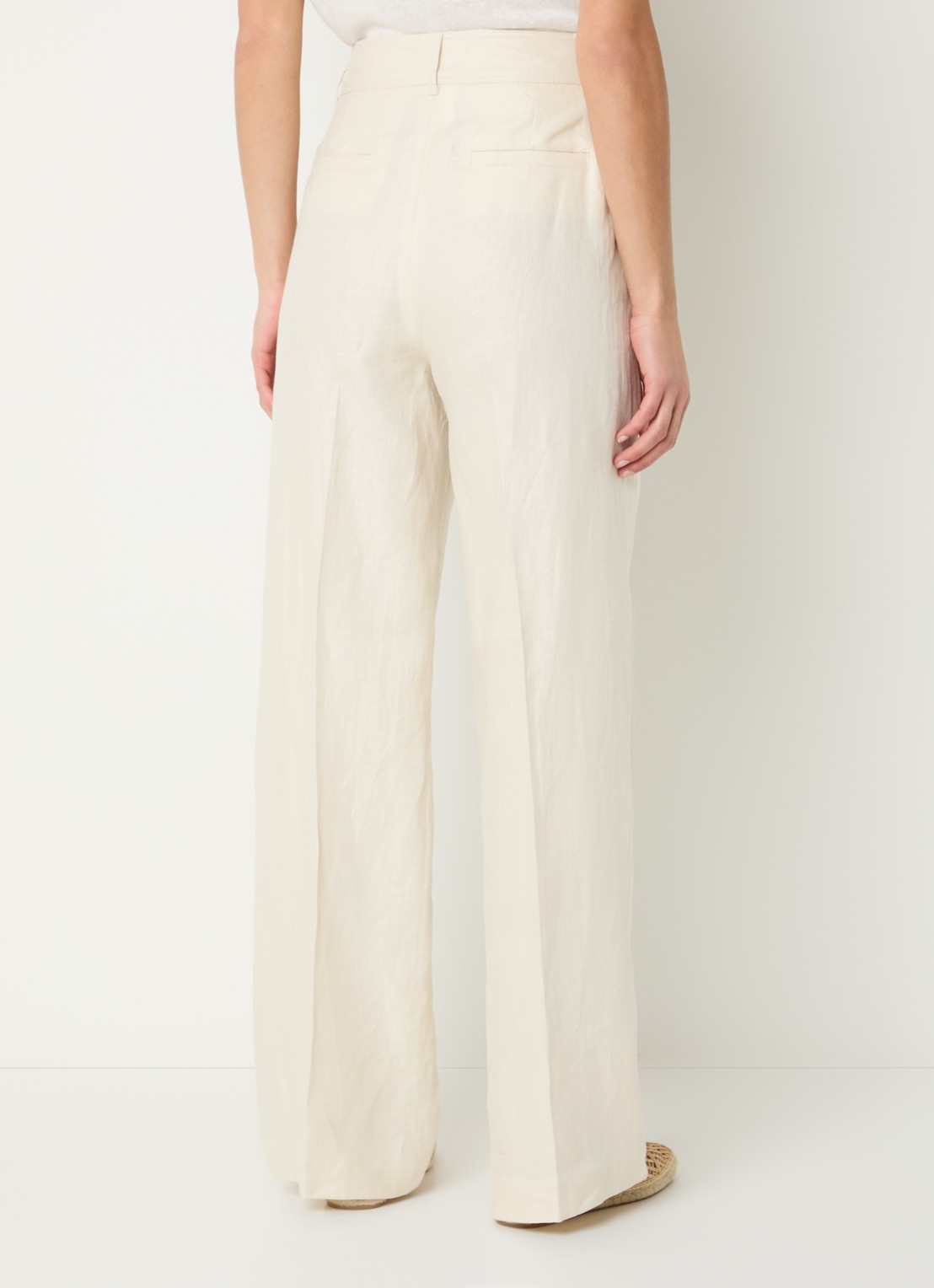 Pennyblack High waist loose fit pantalon van linnen met steekzakken  - achterkant gebroken wit