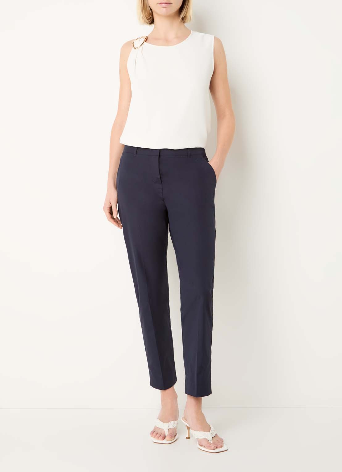 Pennyblack High waist slim fit cropped chino met steekzakken - voorkant 3 donkerblauw