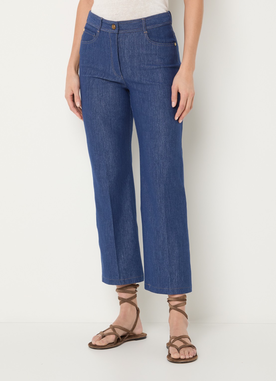 Pennyblack High waist straight fit cropped broek van chambray - detail 4 indigo