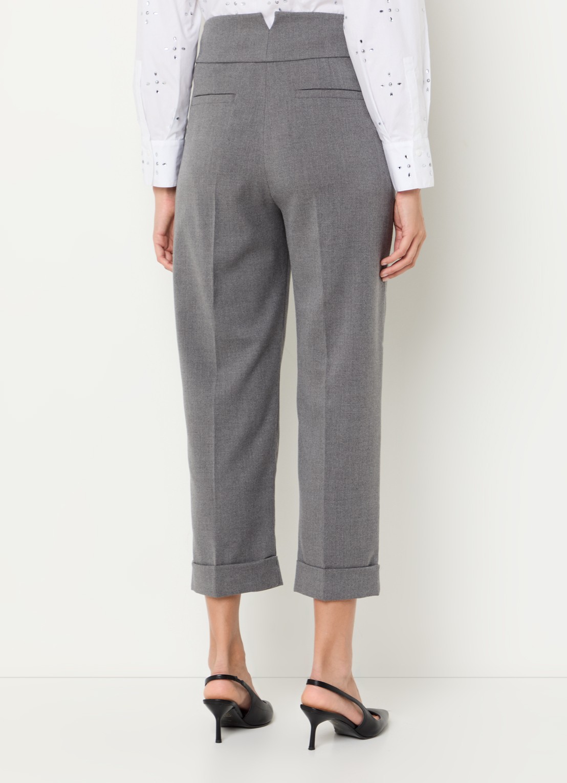 Pennyblack High waist straight fit cropped pantalon met steekzakken - achterkant 4 middengrijs