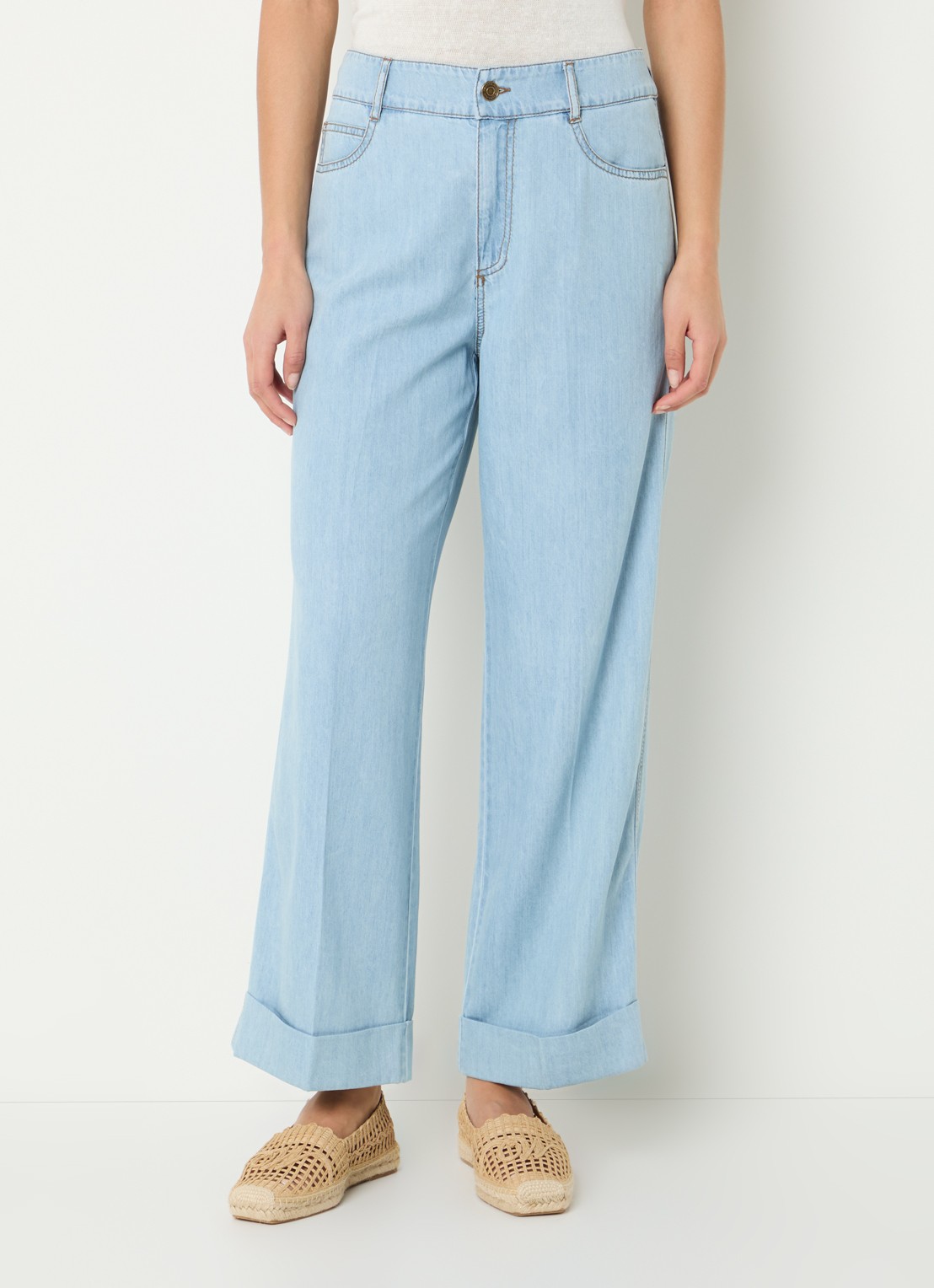 Pennyblack High waist straight leg jeans in linnenblend met lichte wassing - detail indigo