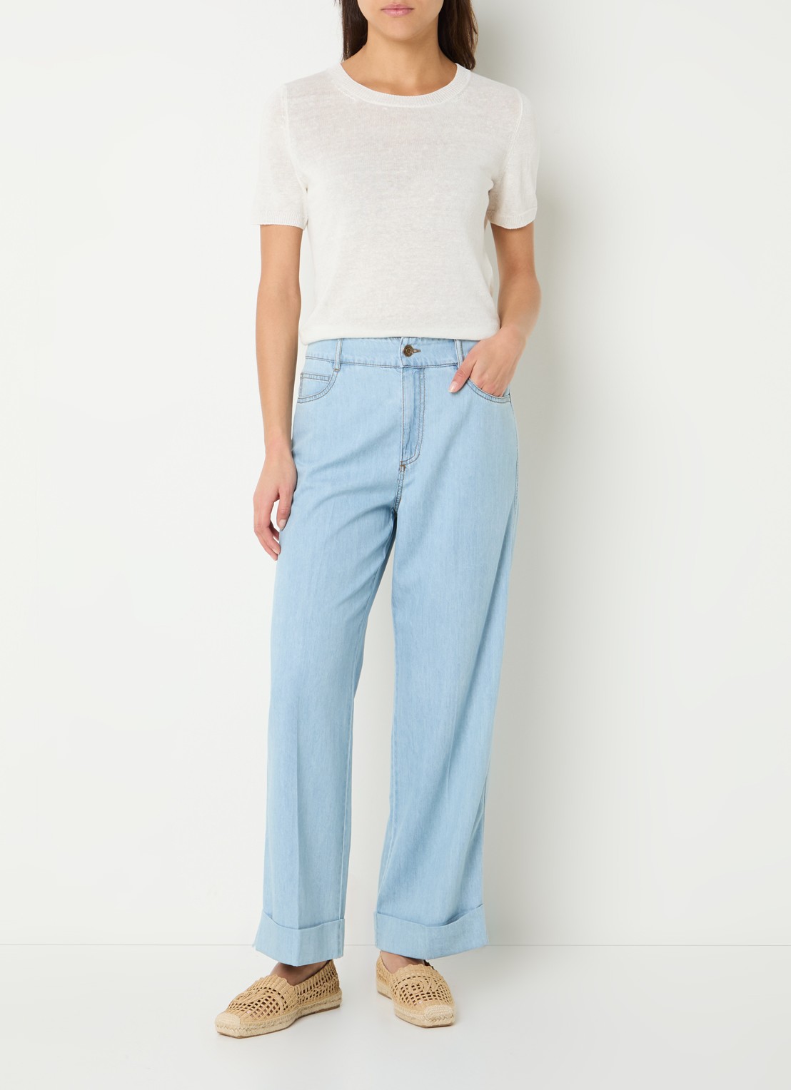 Pennyblack High waist straight leg jeans in linnenblend met lichte wassing - voorkant 5 indigo