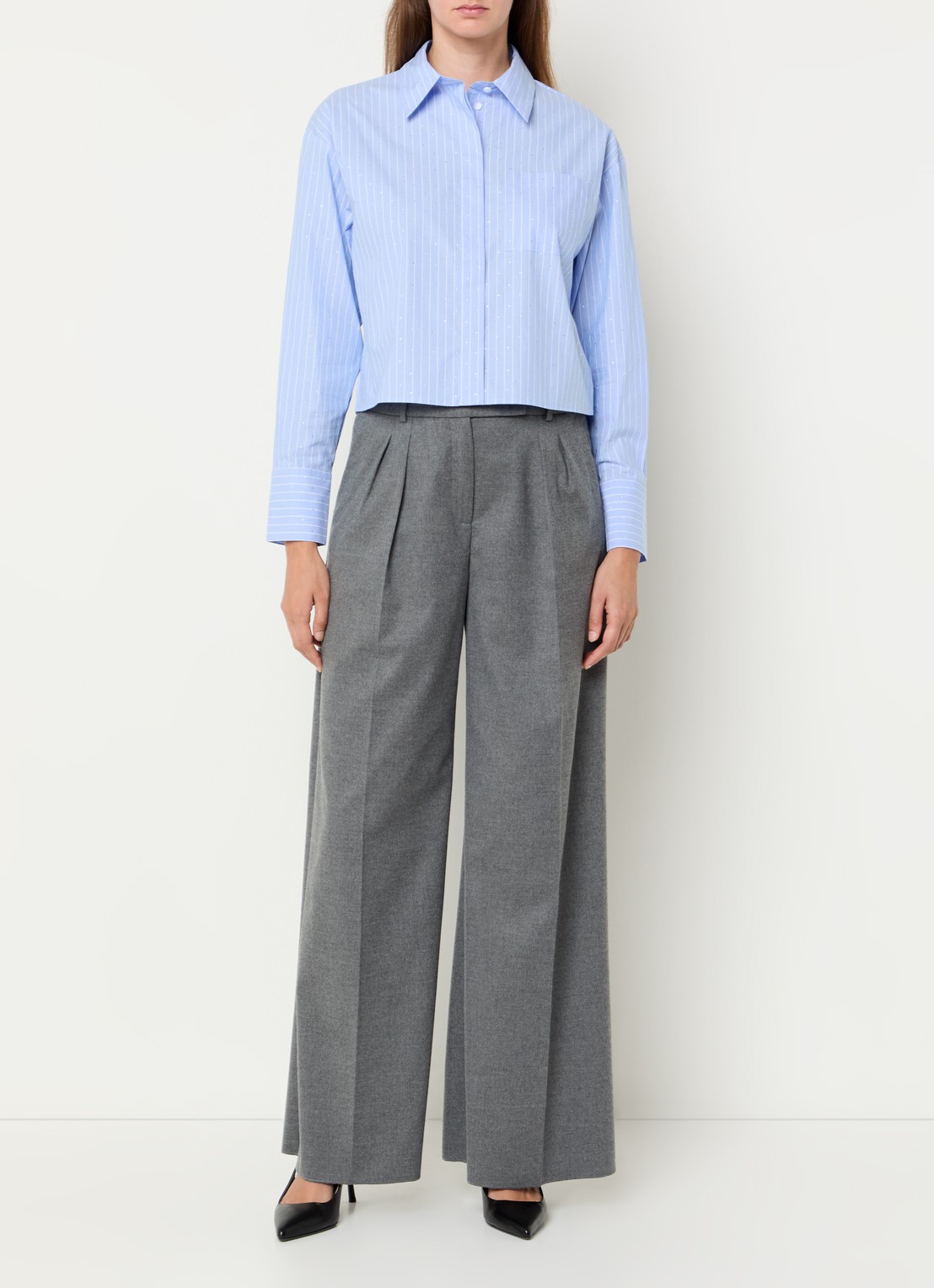 Pennyblack Kirie blouse met streepprint en strass - voorkant 2 blauw