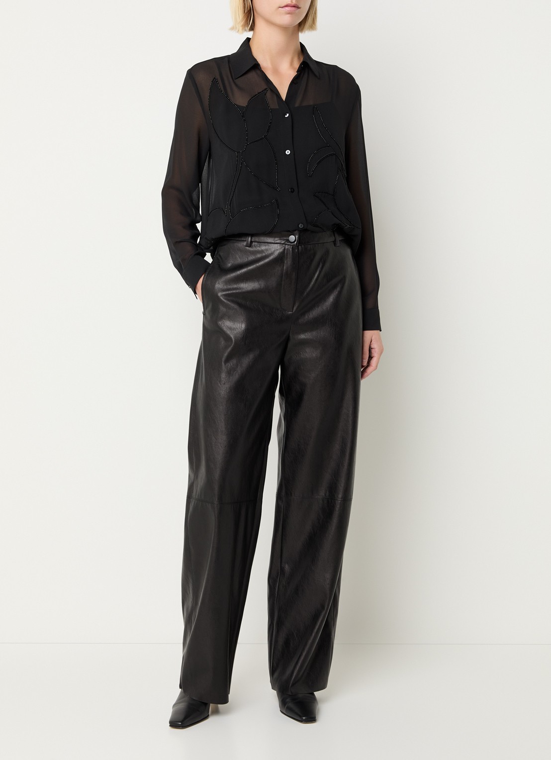 Pennyblack Lord high waist wide fit pantalon van imitatieleer - voorkant 2 zwart