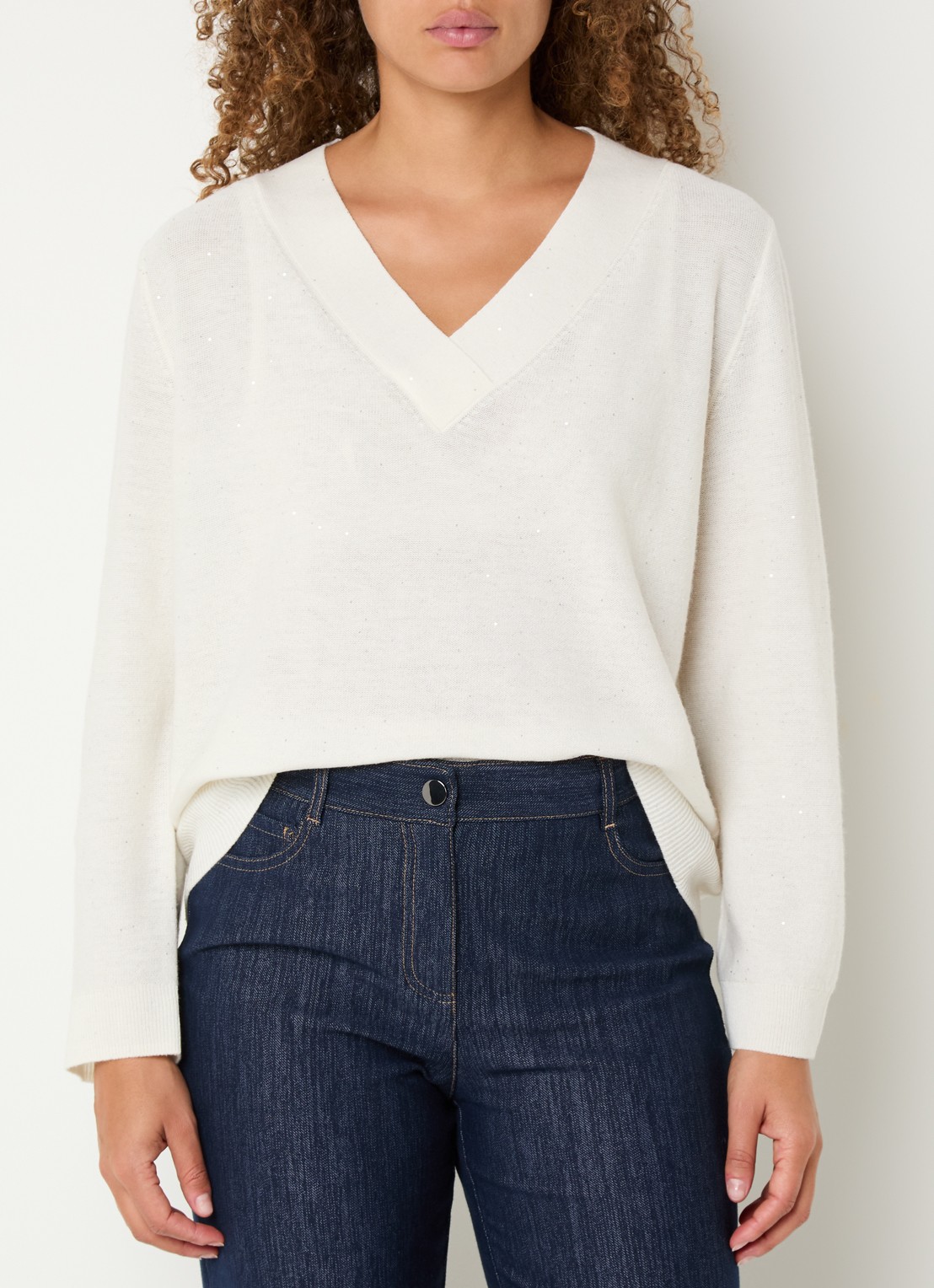 Pennyblack Macchia fijngebreide pullover in wolblend met pailletten  - detail gebroken wit