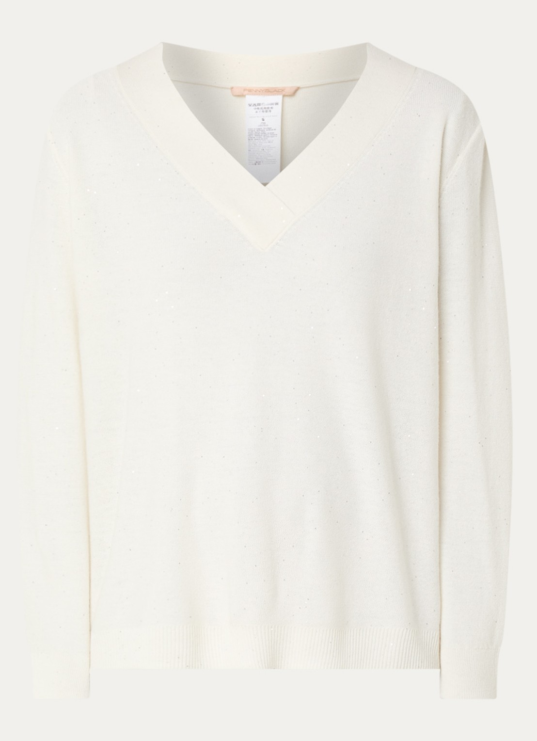 Pennyblack Macchia fijngebreide pullover in wolblend met pailletten  - voorkant 3 gebroken wit