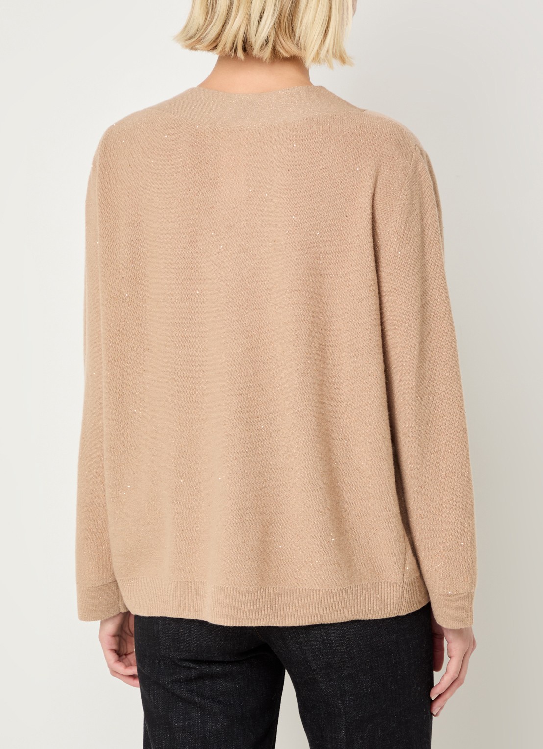 Pennyblack Macchia fijngebreide pullover in wolblend met pailletten  - achterkant camel