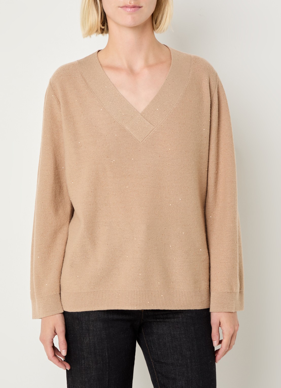 Pennyblack Macchia fijngebreide pullover in wolblend met pailletten  - detail 2 camel