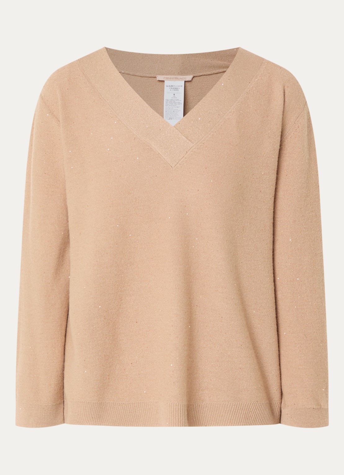 Pennyblack Macchia fijngebreide pullover in wolblend met pailletten  - voorkant 3 camel