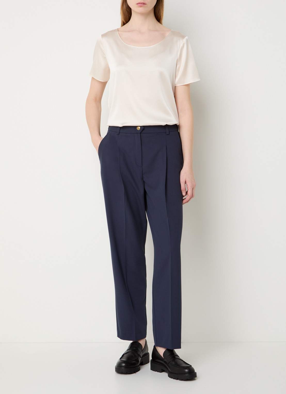 Pennyblack Madia high waist straight fit pantalon met steekzakken - voorkant 2 royalblauw