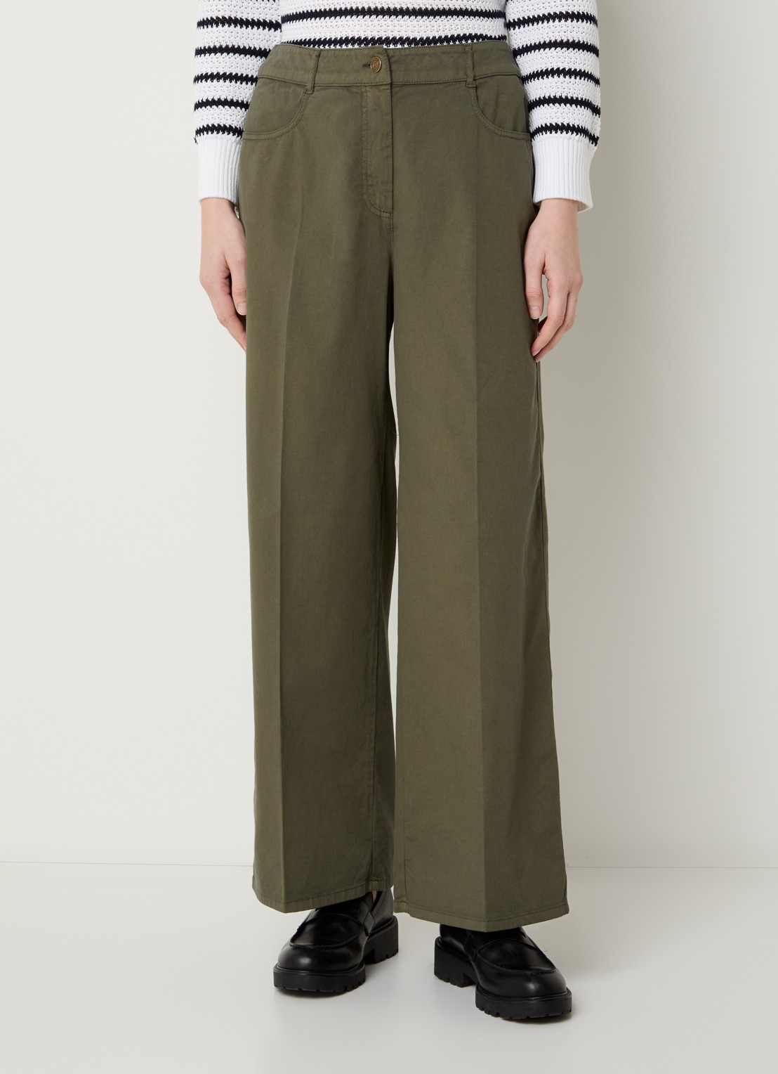 Pennyblack Magia high waist loose fit broek met persplooi en steekzakken - detail 4 legergroen