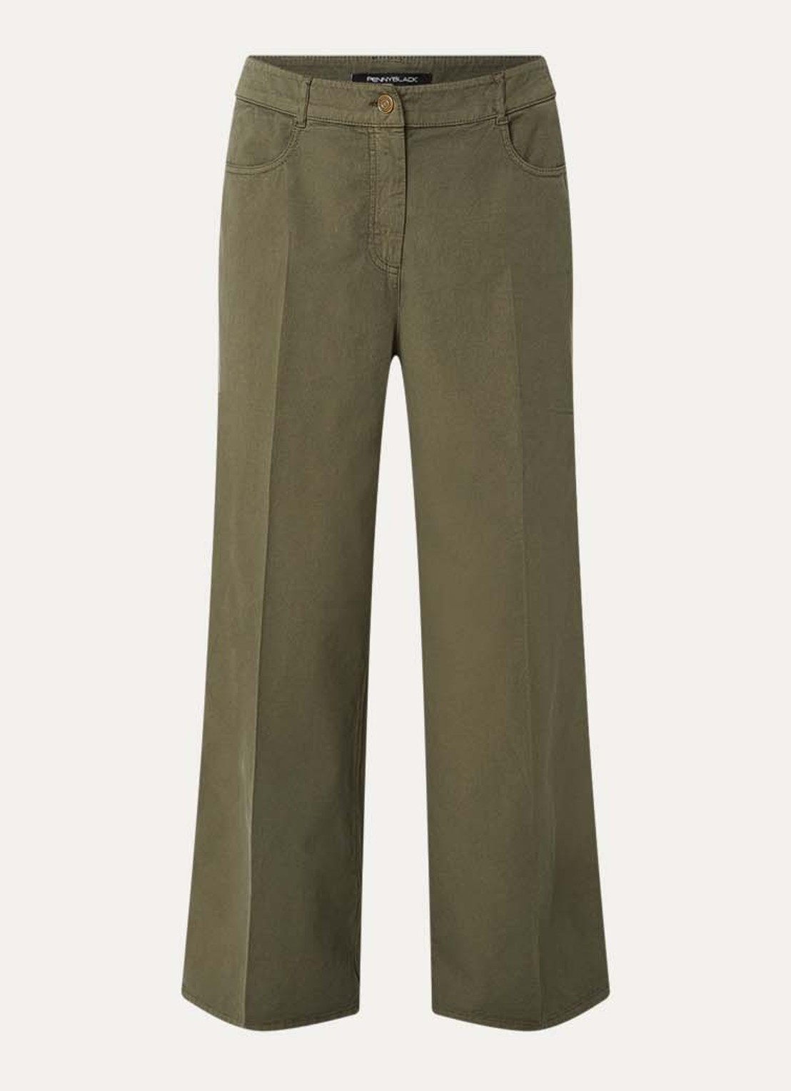 Pennyblack Magia high waist loose fit broek met persplooi en steekzakken - voorkant 2 legergroen