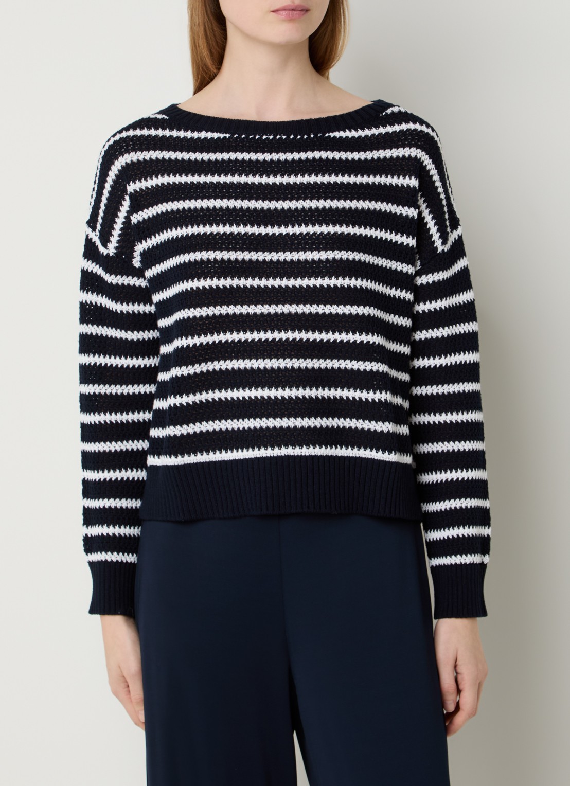 Pennyblack Maglia grofgebreide trui met streepprint - detail donkerblauw