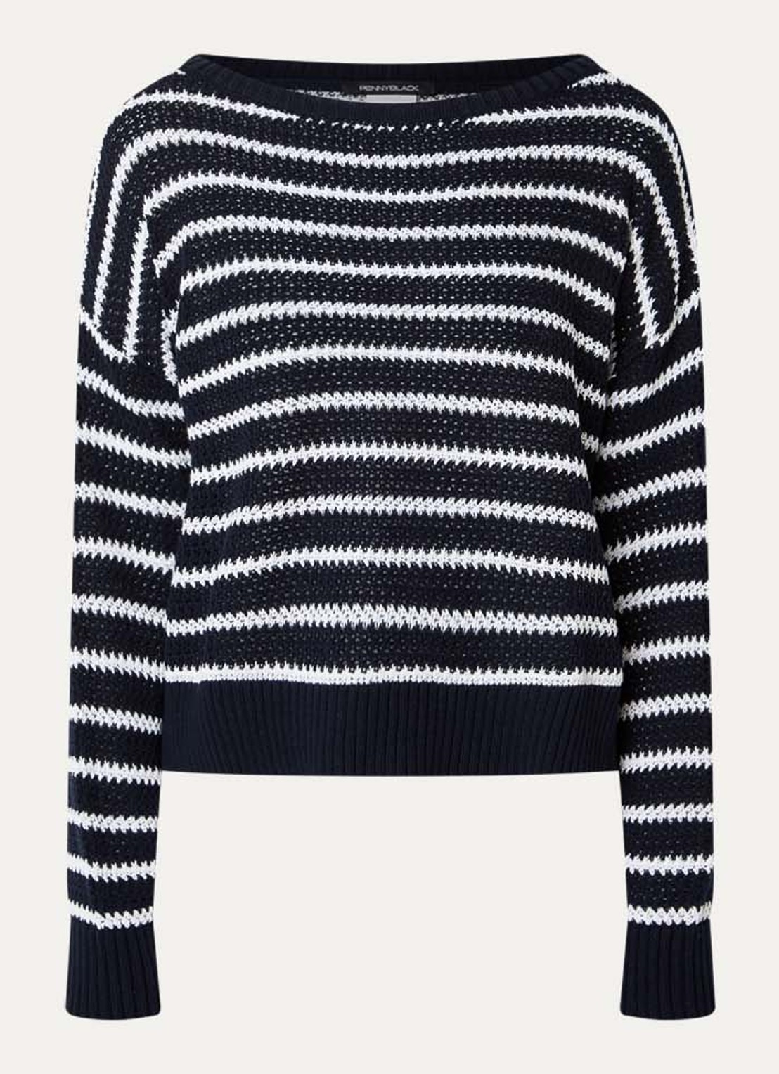 Pennyblack Maglia grofgebreide trui met streepprint - voorkant 3 donkerblauw