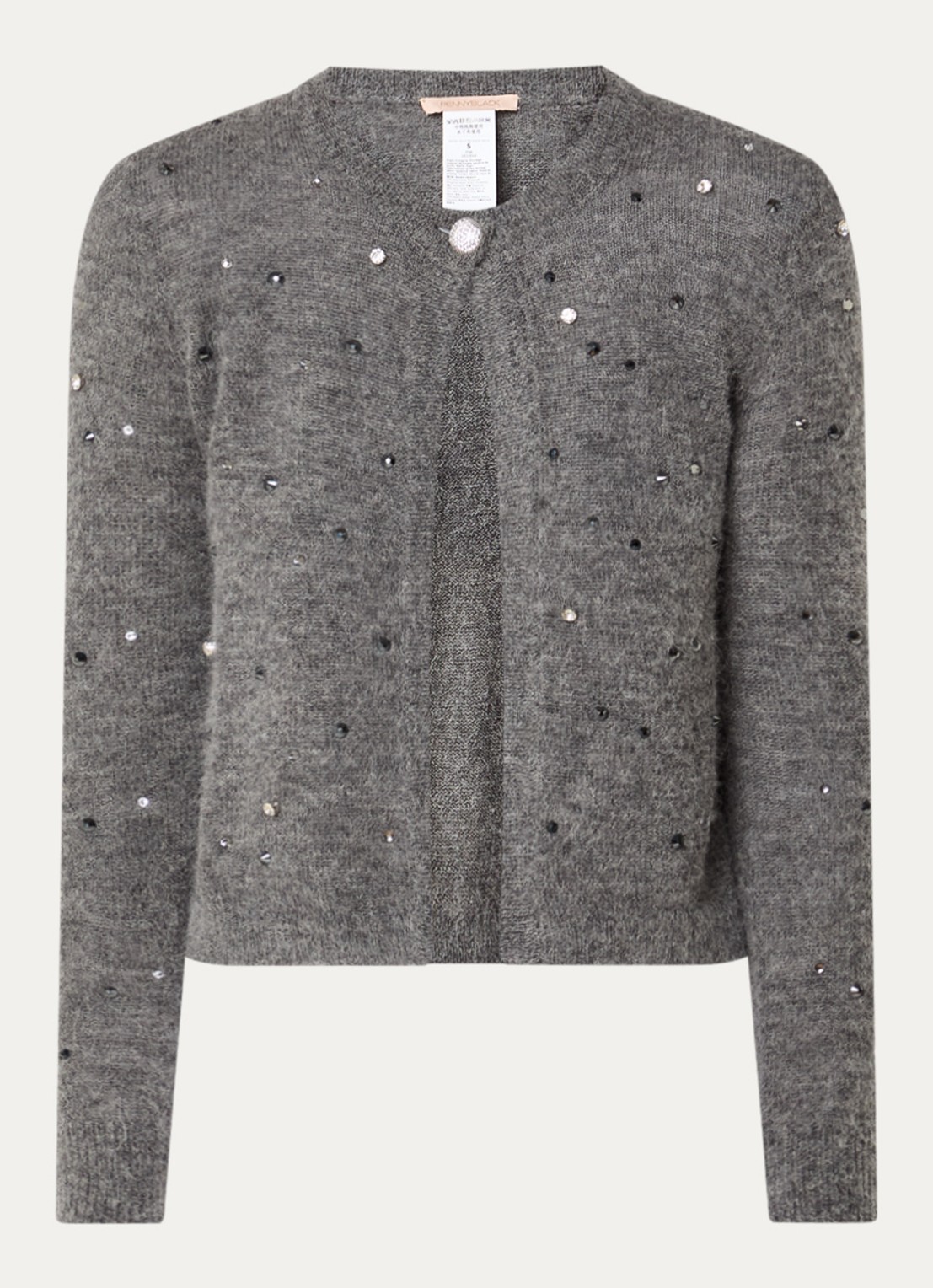 Pennyblack Mastino fijngebreid vest in alpaca wolblend met strass - voorkant 3 grijsmele