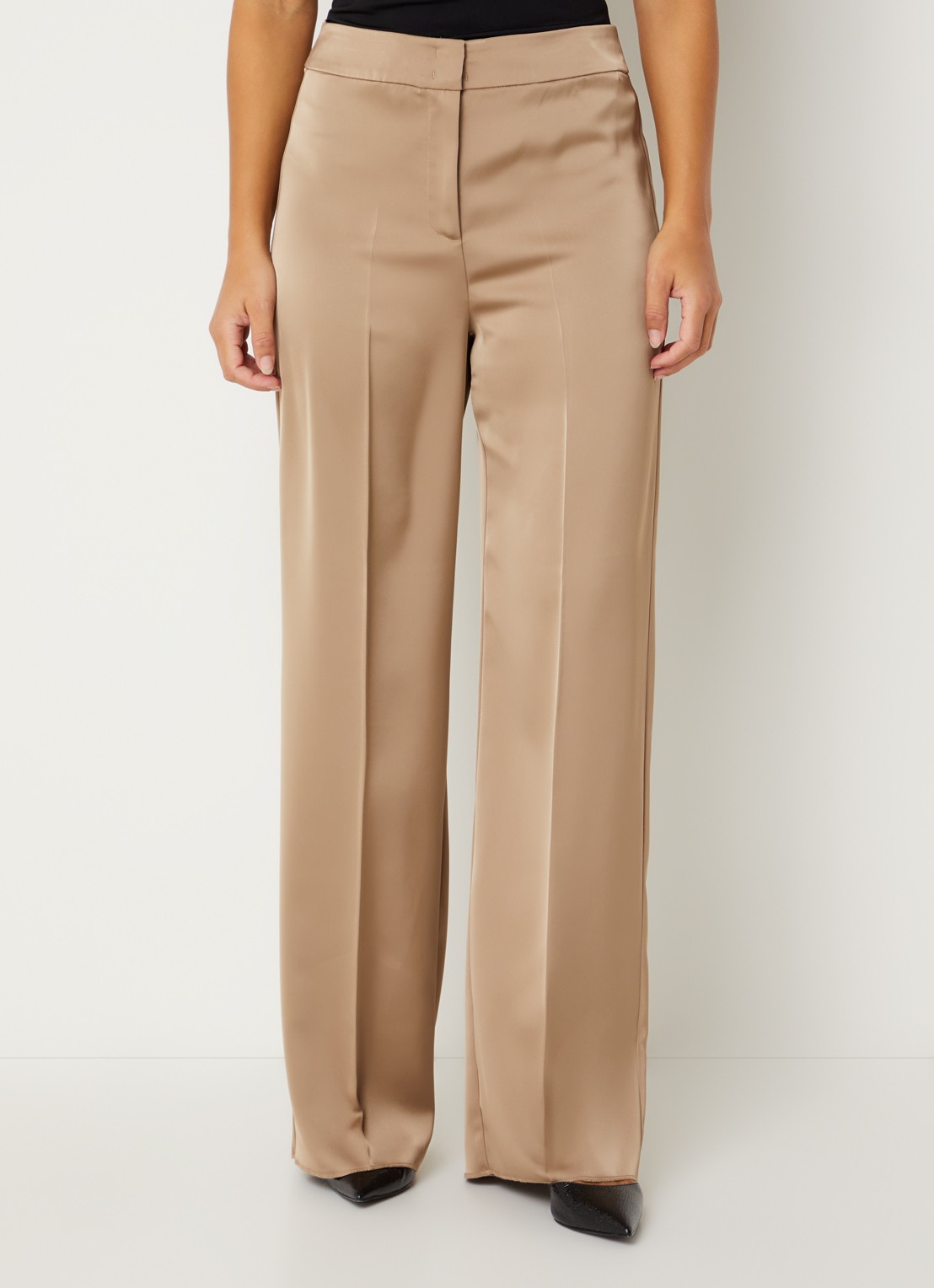 Pennyblack Mid waist wide fit pantalon van satijn - detail 2 camel
