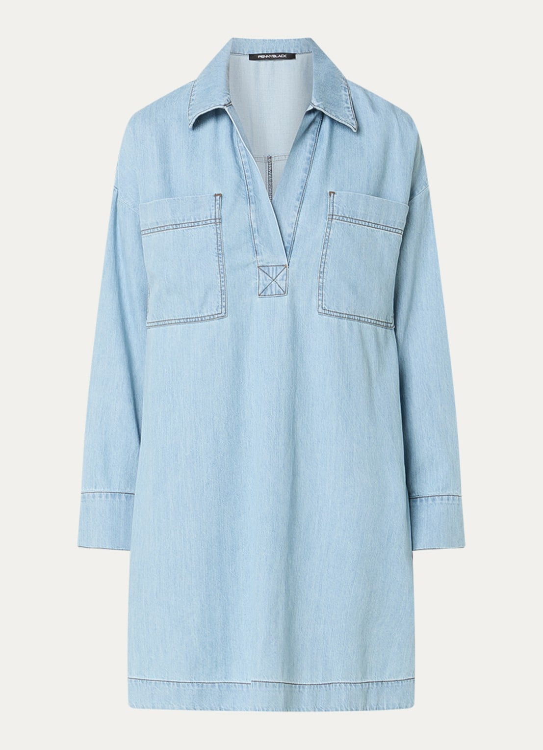 Pennyblack Midi jurk van denim - voorkant 3 lichtblauw