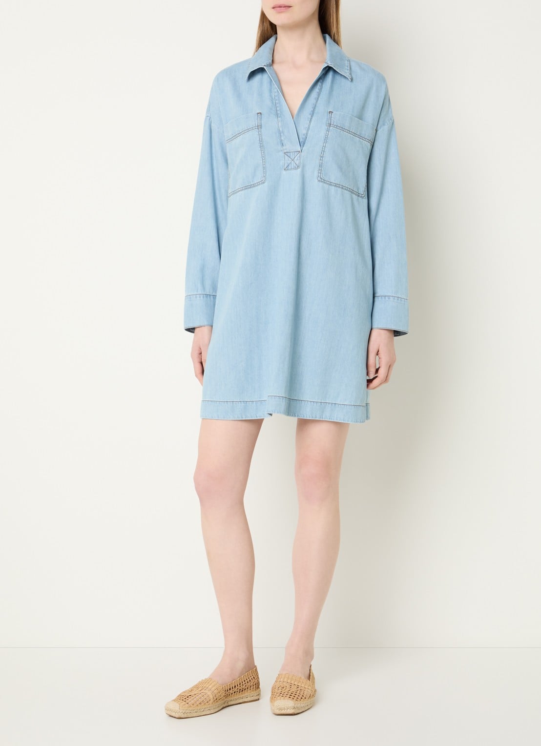 Pennyblack Midi jurk van denim - voorkant 4 lichtblauw
