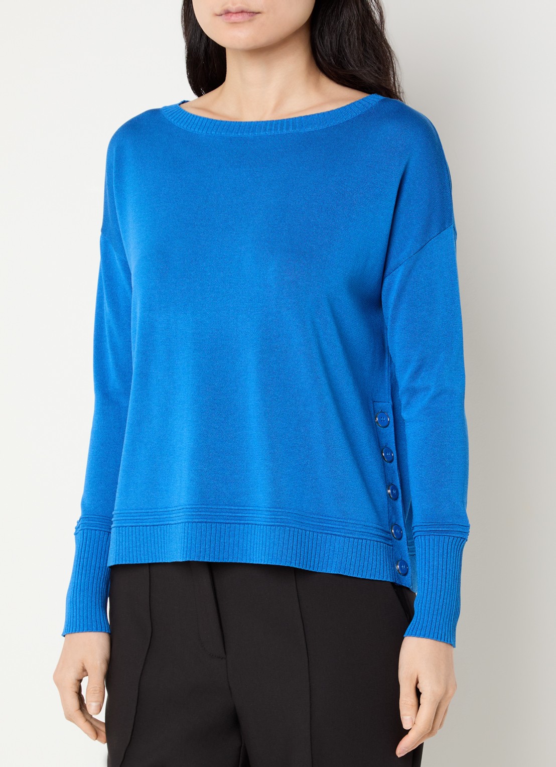 Pennyblack Pavidi fijngebreide trui in zijdeblend met boothals - detail 4 royalblauw
