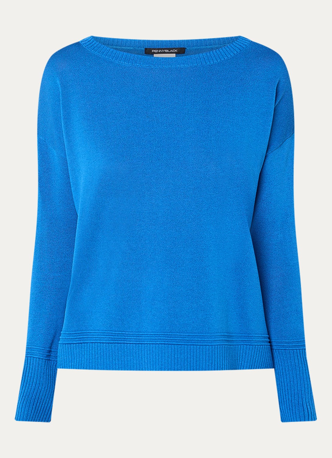 Pennyblack Pavidi fijngebreide trui in zijdeblend met boothals - voorkant 2 royalblauw