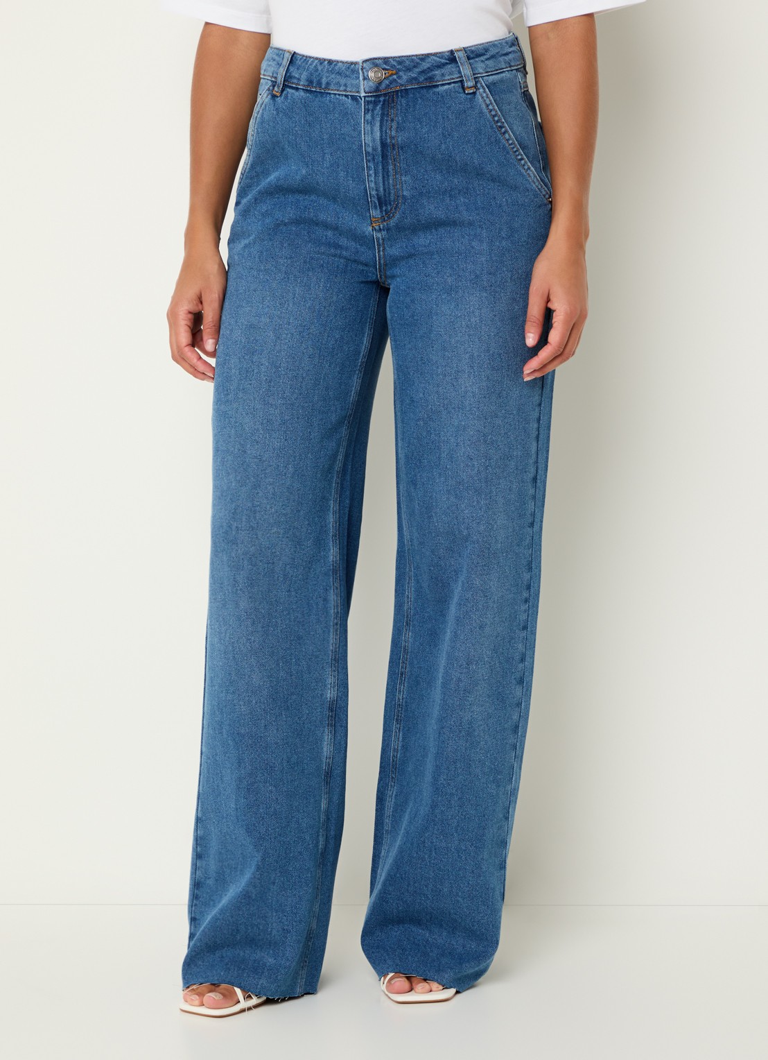 Pennyblack Puddle high waist wide leg jeans met medium wassing - detail 4 indigo