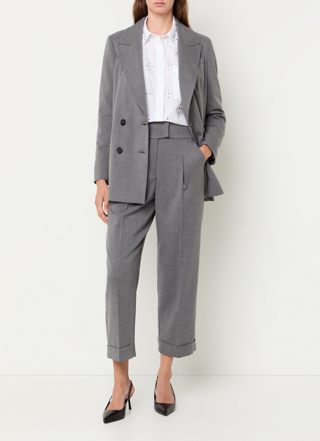 Pennyblack Raduno double-breasted blazer met klepzakken - voorkant 2 middengrijs
