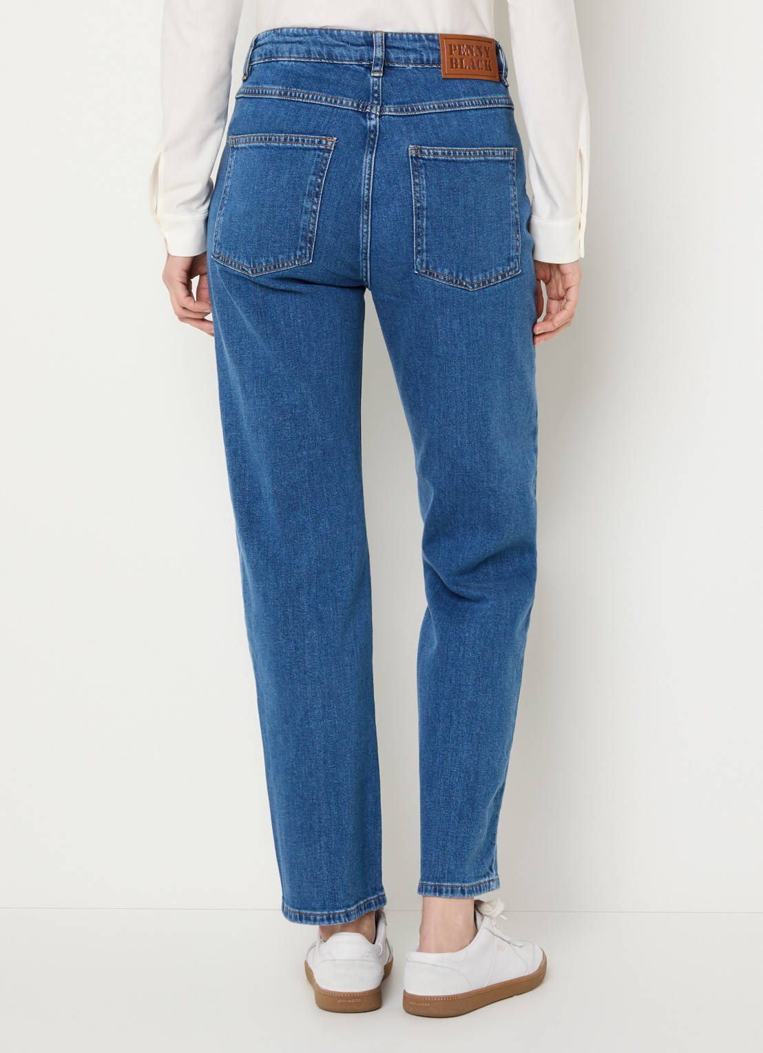 Pennyblack Regular high waist cropped slim fit jeans met medium wassing - achterkant 3 blauw