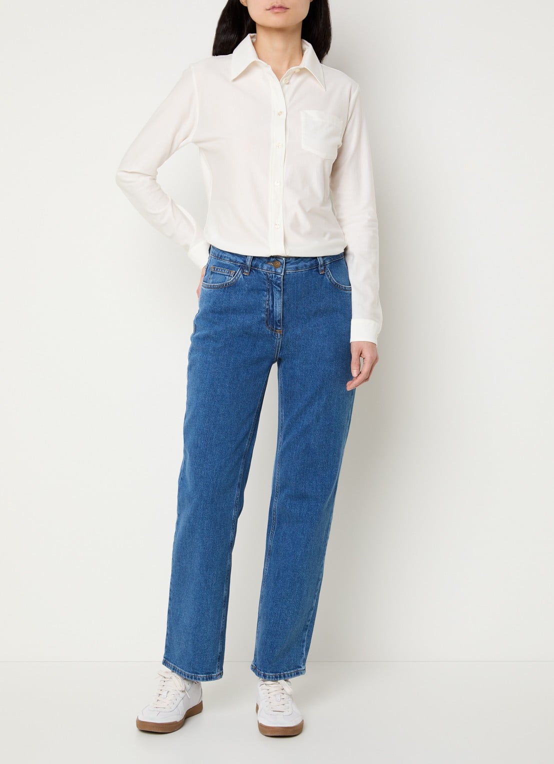 Pennyblack Regular high waist cropped slim fit jeans met medium wassing - voorkant 2 blauw