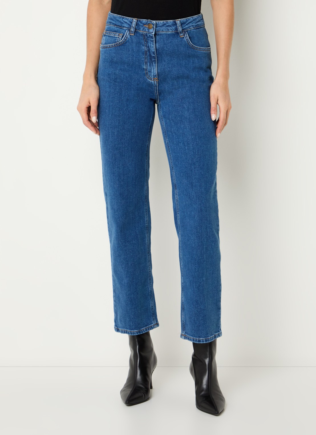 Pennyblack Regular high waist cropped slim fit jeans met medium wassing - detail 4 indigo