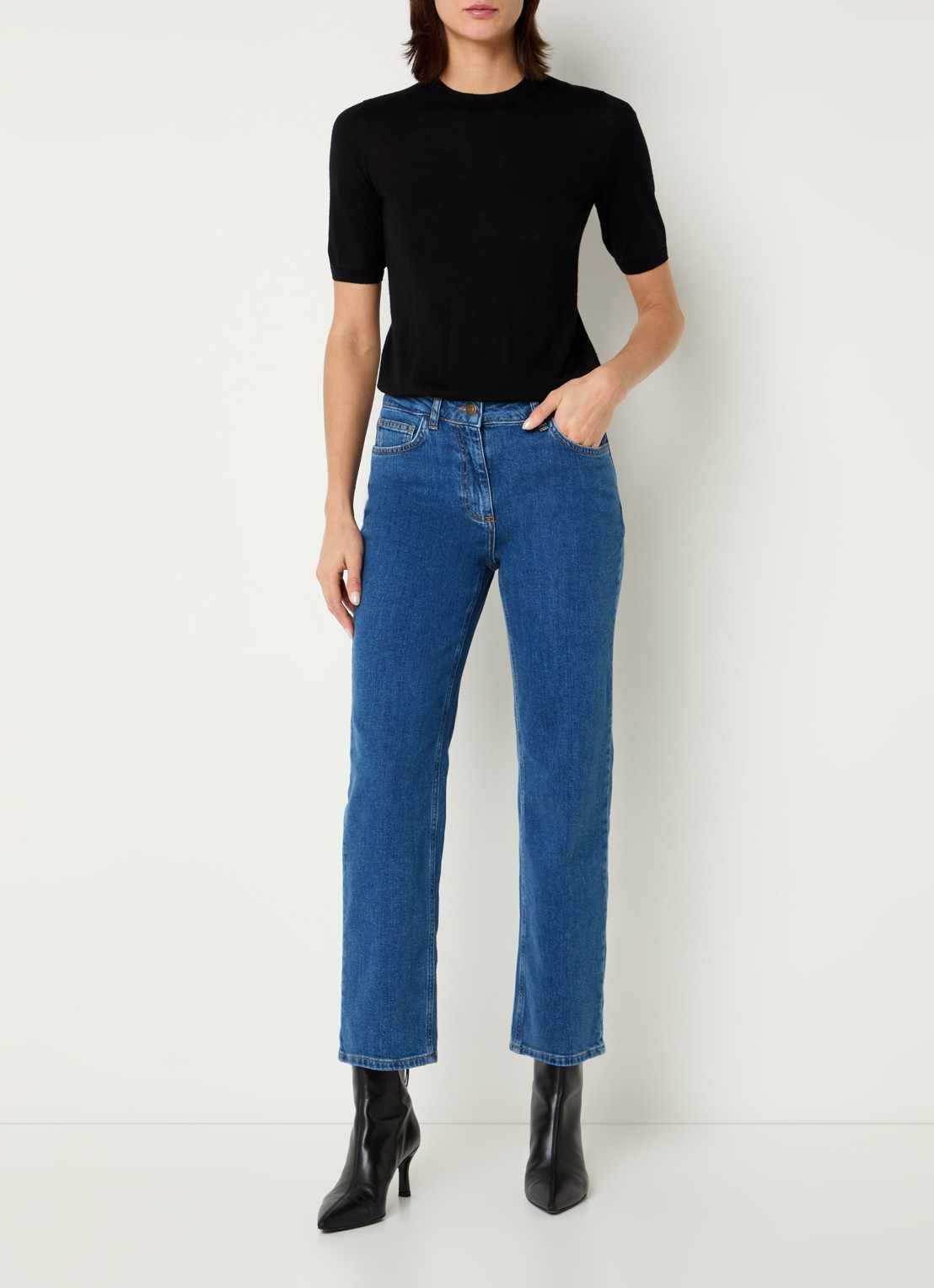 Pennyblack Regular high waist cropped slim fit jeans met medium wassing - voorkant 3 indigo
