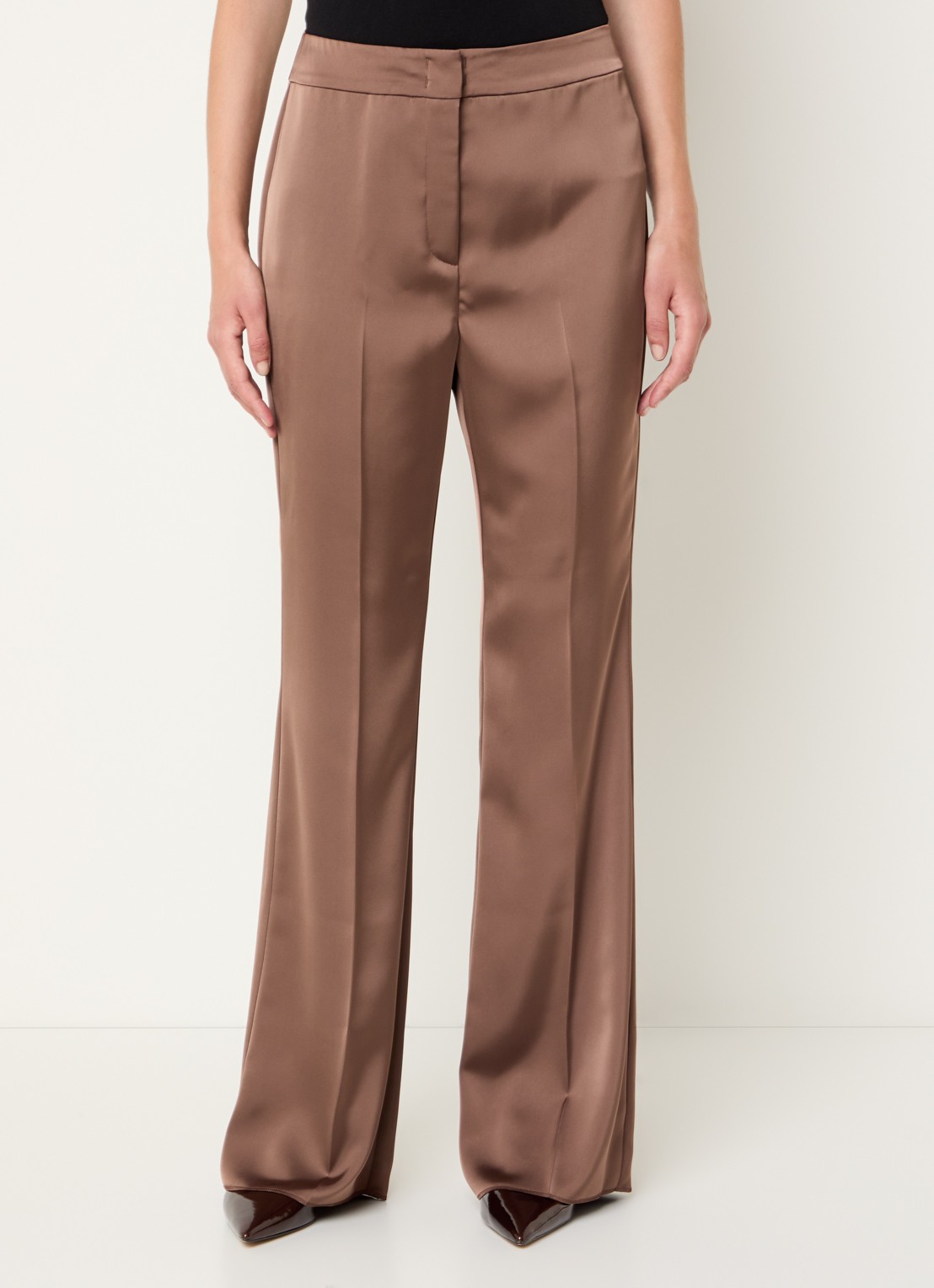 Pennyblack Rodano high waist straight fit pantalon van satijn - detail 2 bruin