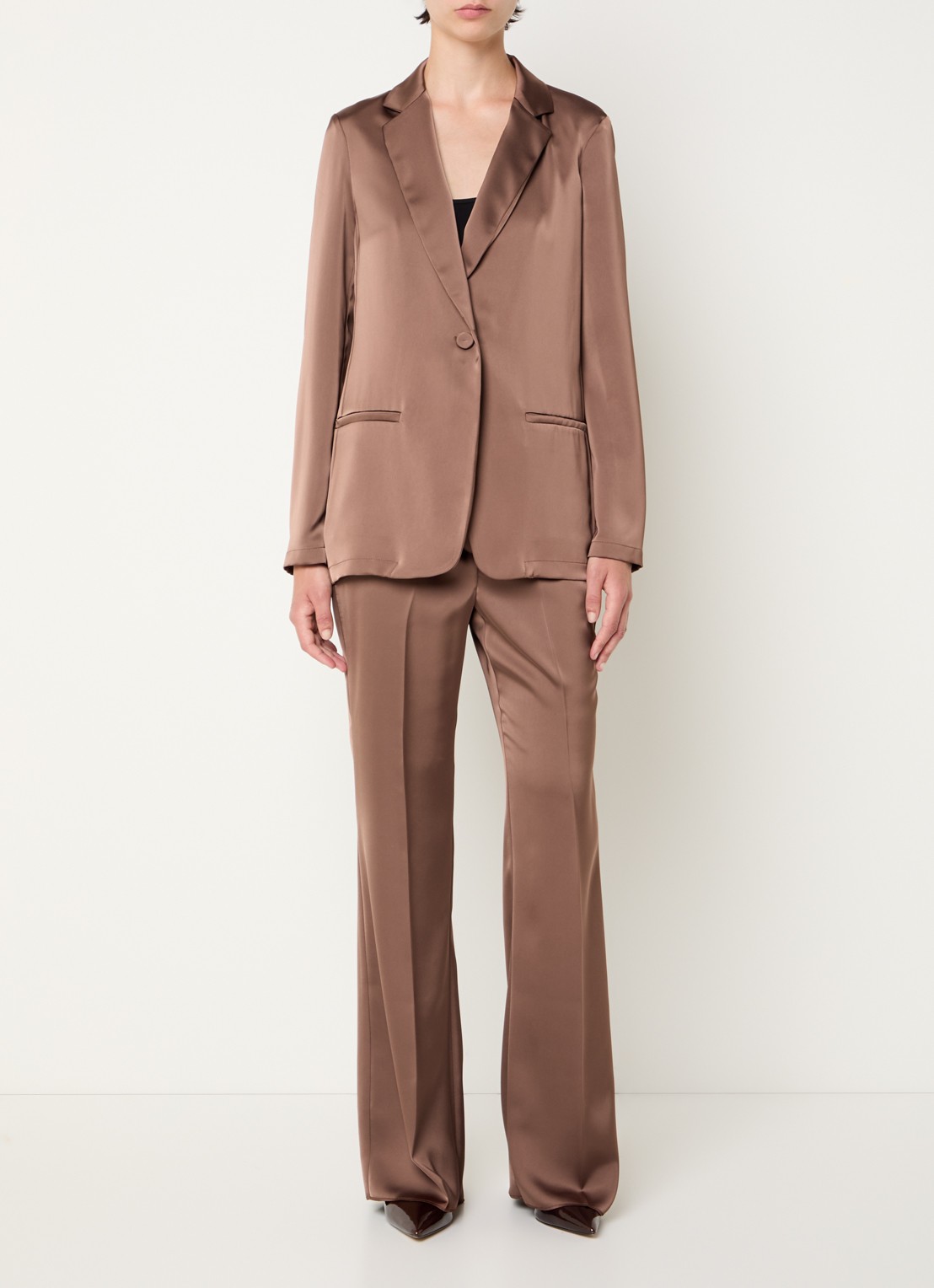 Pennyblack Rodano high waist straight fit pantalon van satijn - voorkant 4 bruin