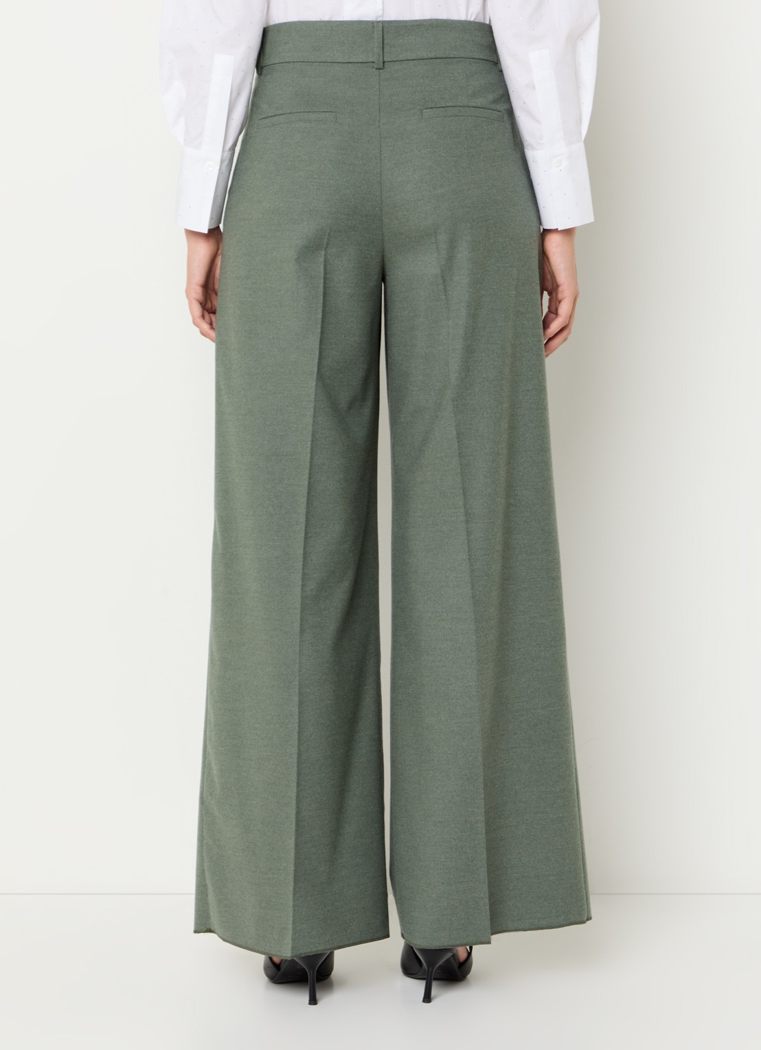 Pennyblack Scala high waist wide fit pantalon in wolblend - achterkant olijfgroen